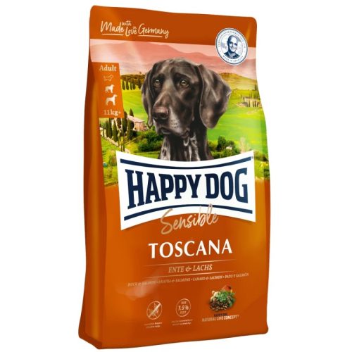 Happy Dog Supreme Toscana 12,5 kg száraz kutyaeledel érzékeny kutyák részére kacsahússal