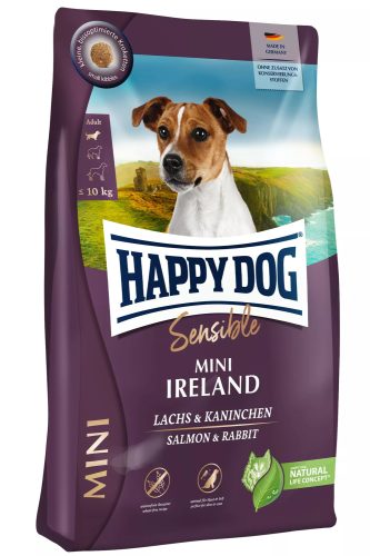 Happy Dog Mini Irland 4 kg száraz kutyaeledel kistestű felnőtt érzékeny kutyáknak lazaccal, nyúlhússal