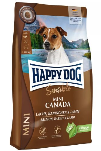 Happy Dog Mini Canada 1 kg száraz kutyaeledel kistestű felnőtt érzékeny kutyáknak lazaccal, nyúlhússal, bárányhússal