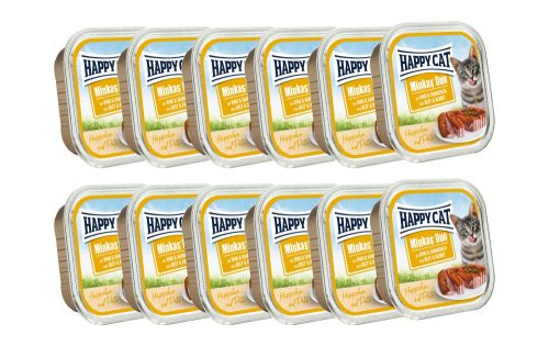 Happy Cat Minkas Duo prémium pástétom felnőtt macskáknak 12 x 100 g marhahússal, nyúllal