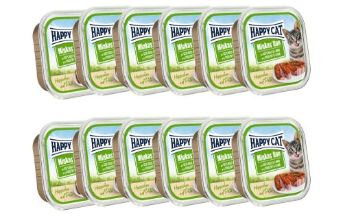 Happy Cat Minkas Duo prémium pástétom felnőtt macskáknak 12 x 100 g szárnyashússal, báránnyal