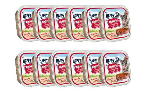 Happy Cat Minkas Duo prémium pástétom felnőtt macskáknak 12 x 100 g szárnyashússal, marhahússal