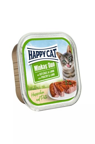 Happy Cat Minkas Duo prémium pástétom felnőtt macskáknak 100 g szárnyashússal, báránnyal