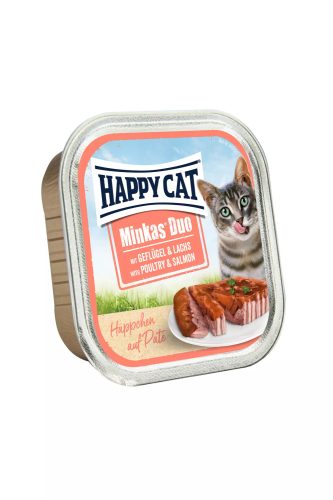Happy Cat Minkas Duo prémium pástétom felnőtt macskáknak 100 g szárnyashússal, lazaccal