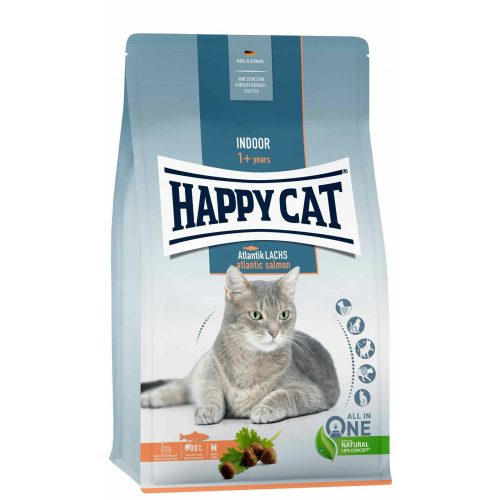 Happy Cat Indoor Adult  száraz macskaeledel 1,3 kg felnőtt macskák részére lazaccal