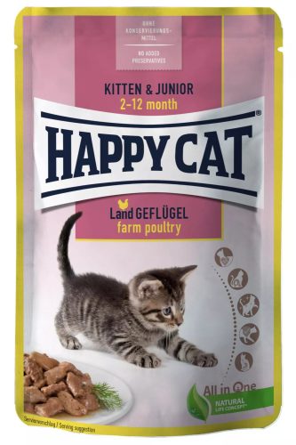 Happy Cat Pouch Kitten & Junuior alutasakos macskaeledel kölyökmacskák részére 85 g baromfihússal