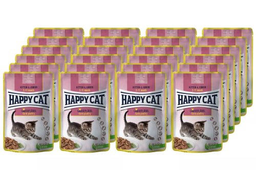 Happy Cat Pouch Kitten & Junuior alutasakos macskaeledel kölyökmacskák részére 24 X 85 g baromfihússal