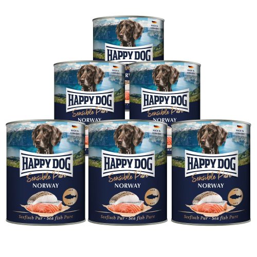 Happy Dog Sensible Pur Norway színhús monoprotein konzerv kutyaeledel 6 x 800 g lazac