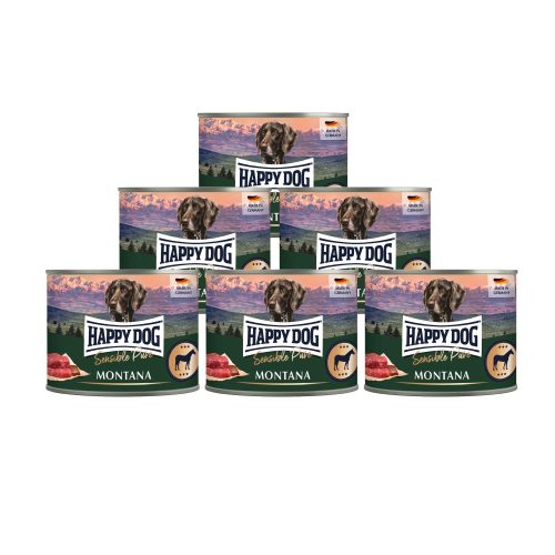 Happy Dog Sensible Pur Montana színhús monoprotein konzerv kutyaeledel 6 x 200 g lóhús