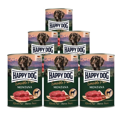 Happy Dog Sensible Pur Montana színhús monoprotein konzerv kutyaeledel 6 x 400 g lóhús