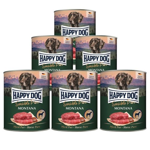 Happy Dog Sensible Pur Montana színhús monoprotein konzerv kutyaeledel 6 x 800 g lóhús