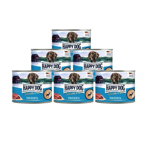Happy Dog Sensible Pur Sweden színhús monoprotein konzerv kutyaeledel 6 x 200 g vadhús