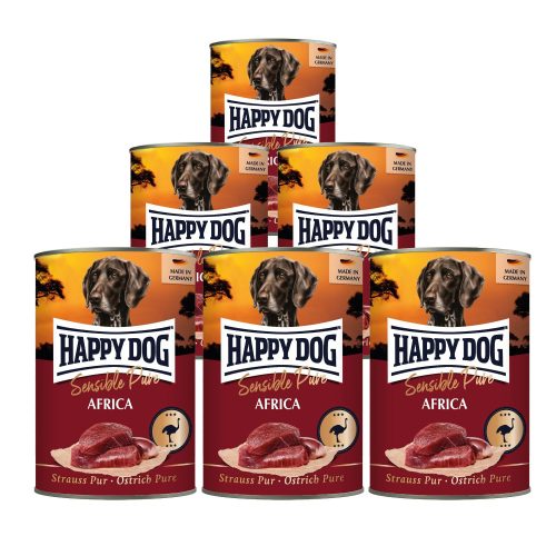 Happy Dog Sensible Pur Africa színhús monoprotein konzerv kutyaeledel 6 X 400 g strucchús