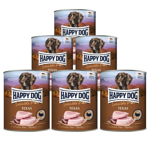 Happy Dog Sensible Pur Texas színhús monoprotein konzerv kutyaeledel 6 x 800 g pulykahús