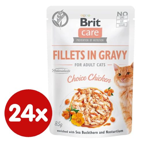 Brit Care Cat Filets in Gravy alutasakos macskaeledel felnőtt macskák részére 24 x 85 g csirkehússal