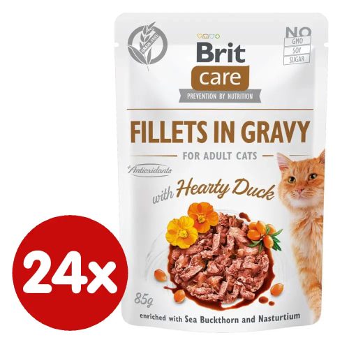 Brit Care Cat Filets in Gravy alutasakos macskaeledel felnőtt macskák részére 24 x 85 g kacsahússal