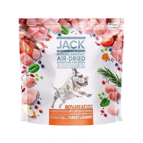 JACK Air-Dried Hipoallergén száraz  kutyatáp 2,5 kg pulyka, nyúl