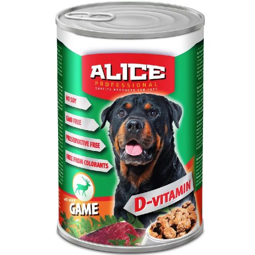 Alice Dog konzerv - vadhús -  nedves eledel kutyák részére 1240 g