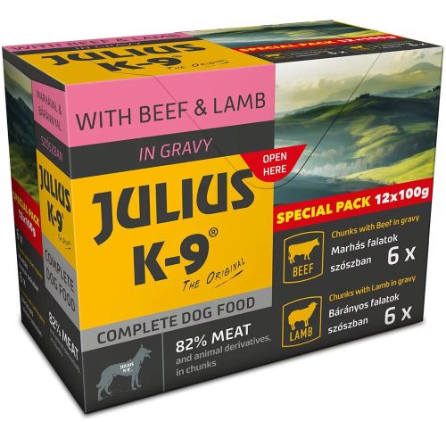 JULIUS K-9 Beef & Lamb válogatás szószban kutyáknak 12x100 g