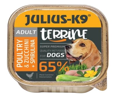Julius-K9 Dog Terrine Adult Poultry&Zucchini, spirulina - nedveseledel (szárnyas, cukkini) felnőtt kutyák részére 150 g