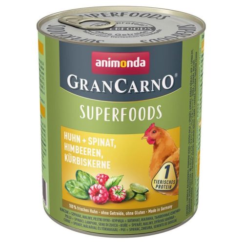 Animonda GranCarno Adult Superfoods konzerv - felnőtt kutyák részére, csirke, spenót, málna, tökmag 800 g 