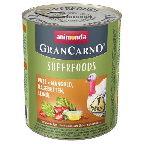 Animonda GranCarno Adult Superfoods konzerv - felnőtt kutyák részére, pulyka, mángold, csipkebogyó, lenmagolaj 800 g