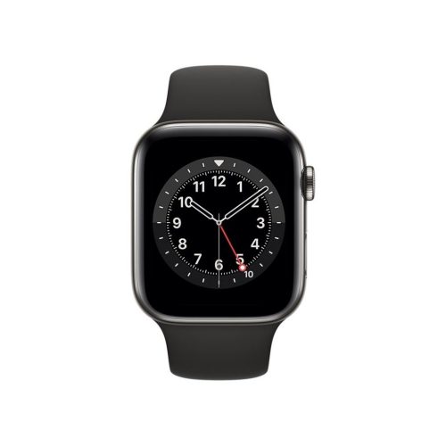 Apple Watch Series 6 GPS+Cellular 44mm grafitszínű rozsdamentesacél tok, fekete sportszíj 