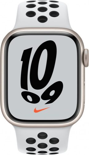 Apple Watch Series 7 GPS 41mm csillagfény aluminium tok, Nike sportszíj platinaszín-fekete