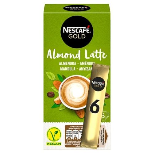 Nescafé Gold Almond Latte azonnal oldódó vegán kávés italpor mandulával 6 x 16 g