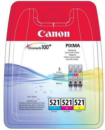 Canon CLI-521KIT Tintapatron multipack Pixma iP3600, 4600 nyomtatókhoz, c+m+y, 3*9ml