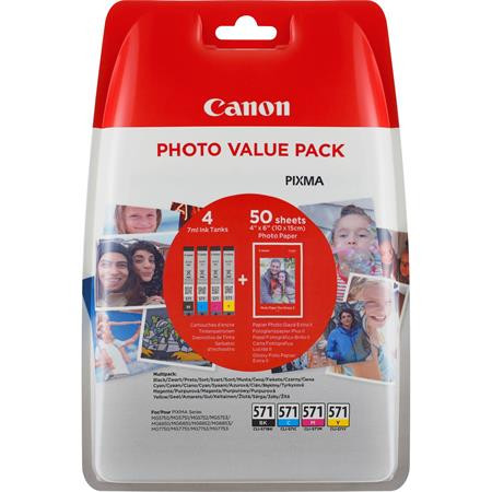 Canon CLI-571XLKIT Tintapatron multipack Pixma MG 5700, 6800, 7700 nyomtatókhoz, b+c+m+y, + PP201 (50lap 10x15) papír