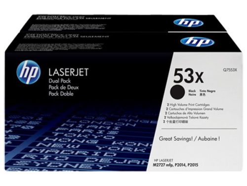 HP Q7553XD Lézertoner LaserJet P2014, P2015, M2727MFP nyomtatókhoz, HP  53X, fekete, 2*7k
