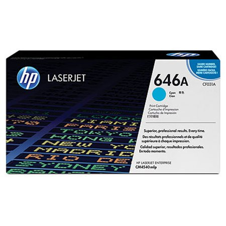 HP CF031A Lézertoner ColorLaserJet Pro CM4540 nyomtatóhoz, HP  646A, cián, 12,5k