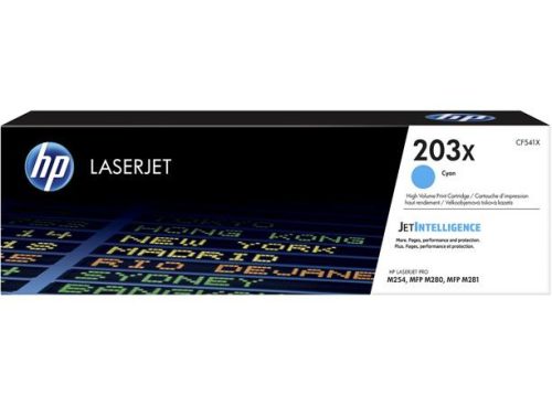 HP CF541X Lézertoner HP  ColorLaserJet Pro MFP M280nw, MFP M281fdn, MFP M281fdw nyomtatókhoz, HP  203X, cián, 2,5k