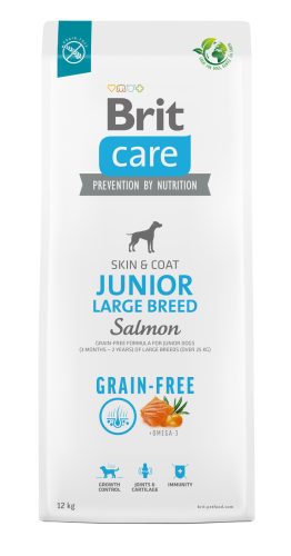 Brit Care Dog Grain Free Skin & Coat Junior Large száraz kutyaeledel érzékeny kölyökkutyáknak 12 kg lazac