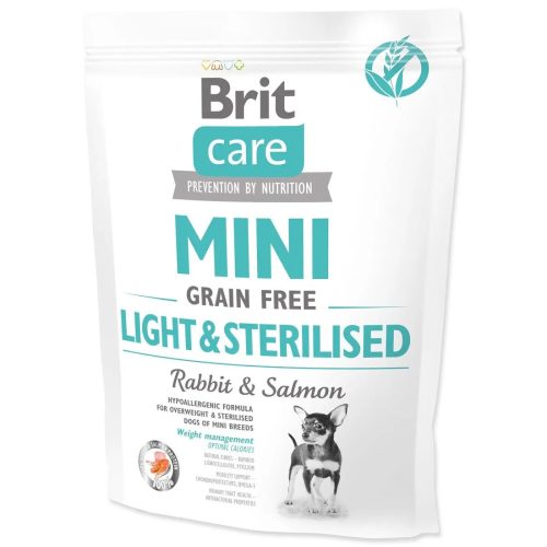Brit Care Mini Grain Free Adult Light & Sterilised száraz kutyaeledel túlsúlyos, ivartalanított felnőtt kutyáknak 400 g nyúl, lazac