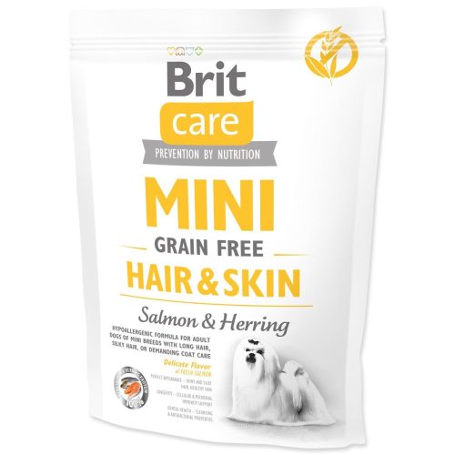 Brit Care Mini Grain Free Adult Hair & Skin száraz kutyaeledel felnőtt kutyáknak 400 g lazac, hering