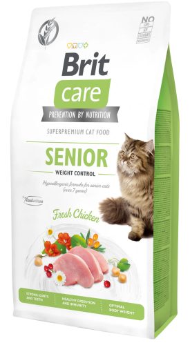Brit Care Cat Grain Free Senior Weight Controll száraz macskaeledel idős macskáknak 2 kg friss csirke