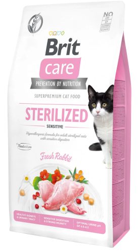 Brit Care Cat Grain Free Hypoallergén Sterilised Sensitive száraz macskaeledel ivartalanított macskák részére 2 kg friss nyúlhús