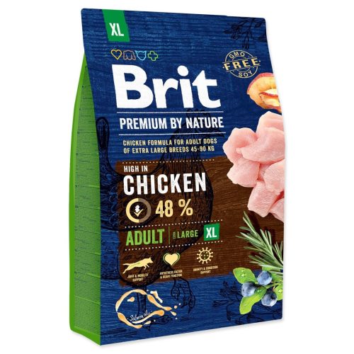 Brit Premium By Nature Adult XL száraz kutyaeledel óriás testű, felnőtt kutyák részére 3 kg csirke